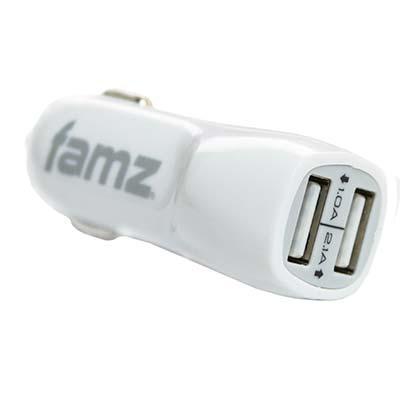 Carregador de Carro Saída Duplo USB 2.1A e 1A Branco