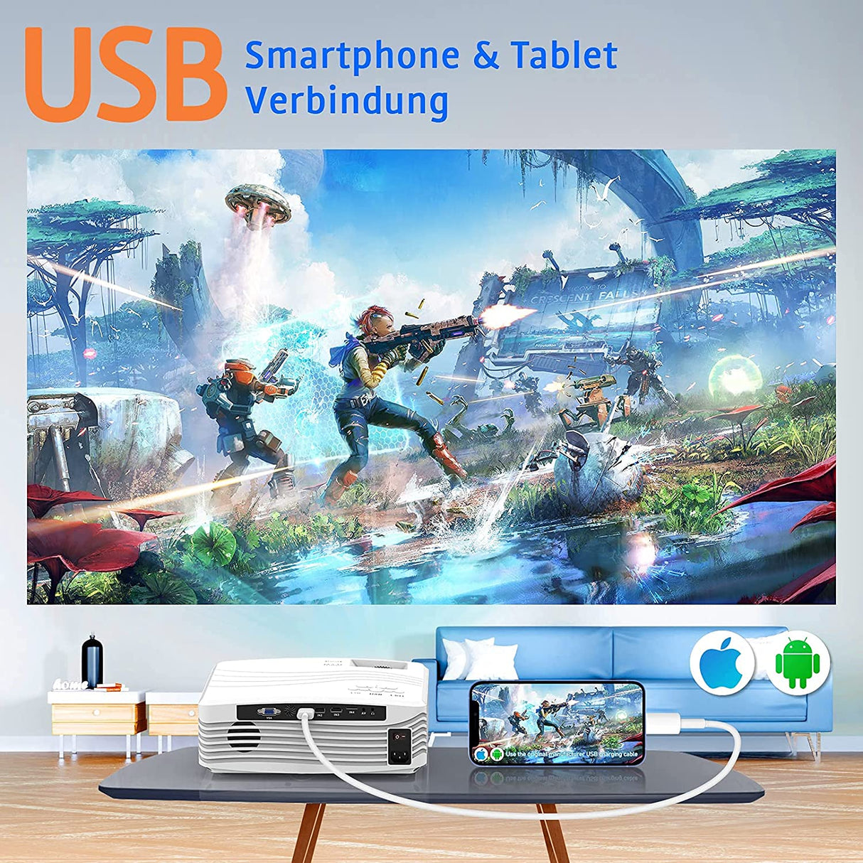 DRQQ Projetor 9500 Lumens WiFi 5G/2.4G Até 300" Android / iOS