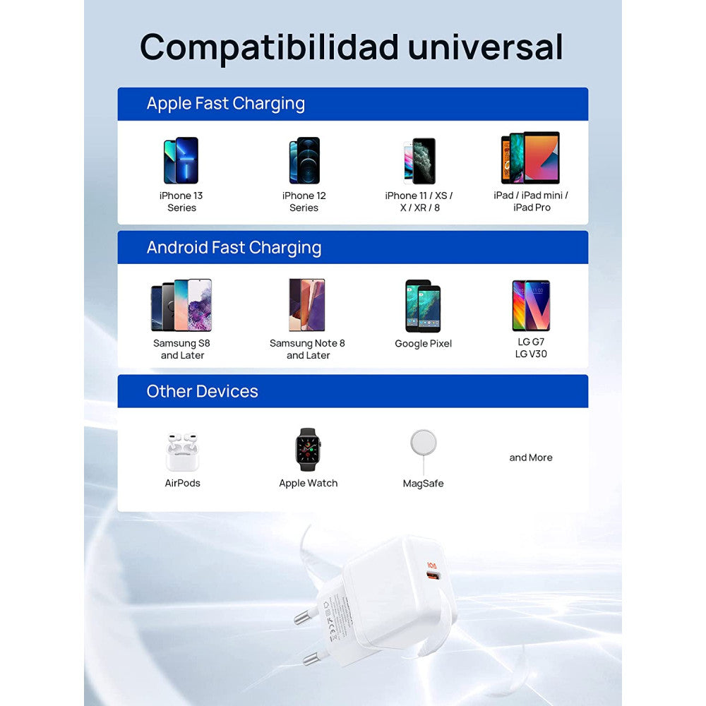 Carregador 20W Rápido PD 3.0 - USB Tipo C