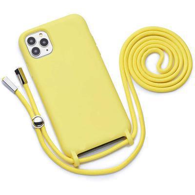 Capa com Cordão para iPhone 11 Pro Silicone Premium Amarelo