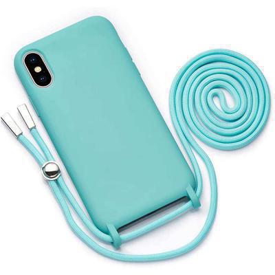 Capa com Cordão para iPhone 11 Pro Silicone Premium Azul Turquesa