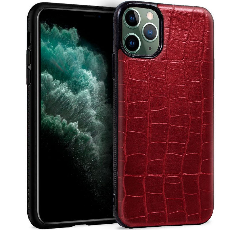 Capa couro vermelha para iPhone 11 Pro Max Crocodile