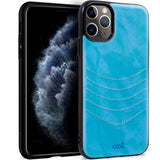 Capa em pele bordada azul claro para iPhone 11 Pro
