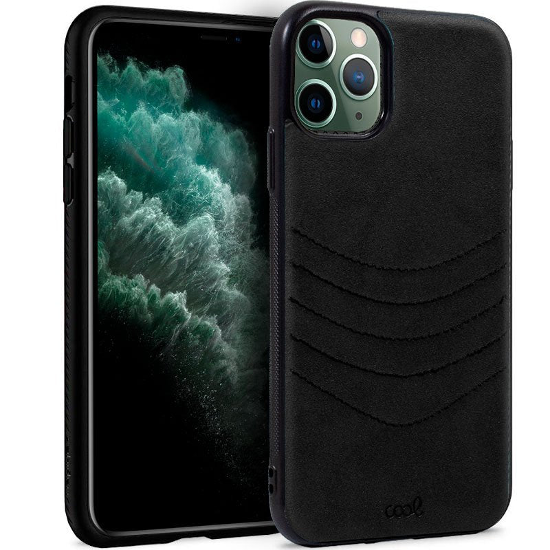 Capa couro para iPhone 11 Pro Max bordada em preto