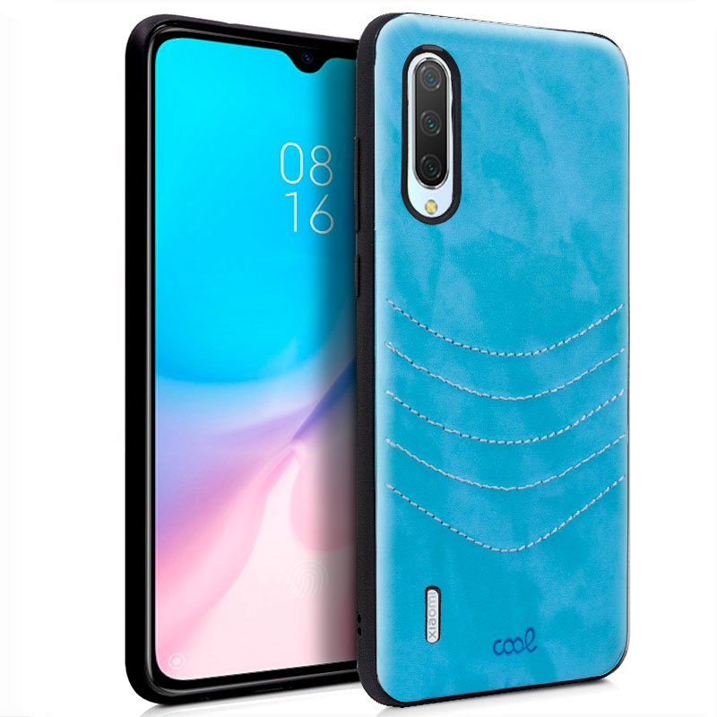Capa Couro para Xiaomi Mi 9 Lite Bordada Azul Claro