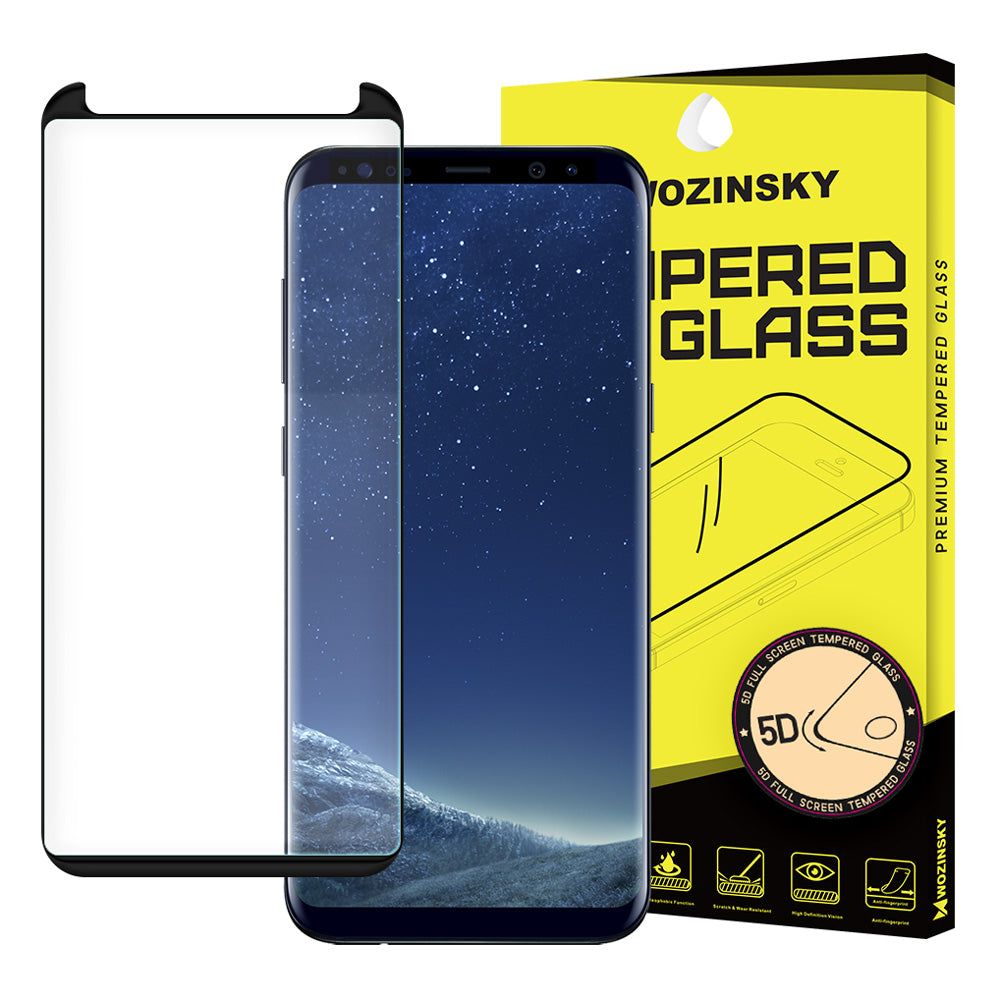 Wozinsky Vidro Temperado 5D Cola Completa Protetor de Tela Super Resistente Totalmente Coberto com Armação para Samsung Galaxy S8 G950 preto - caixa amigável