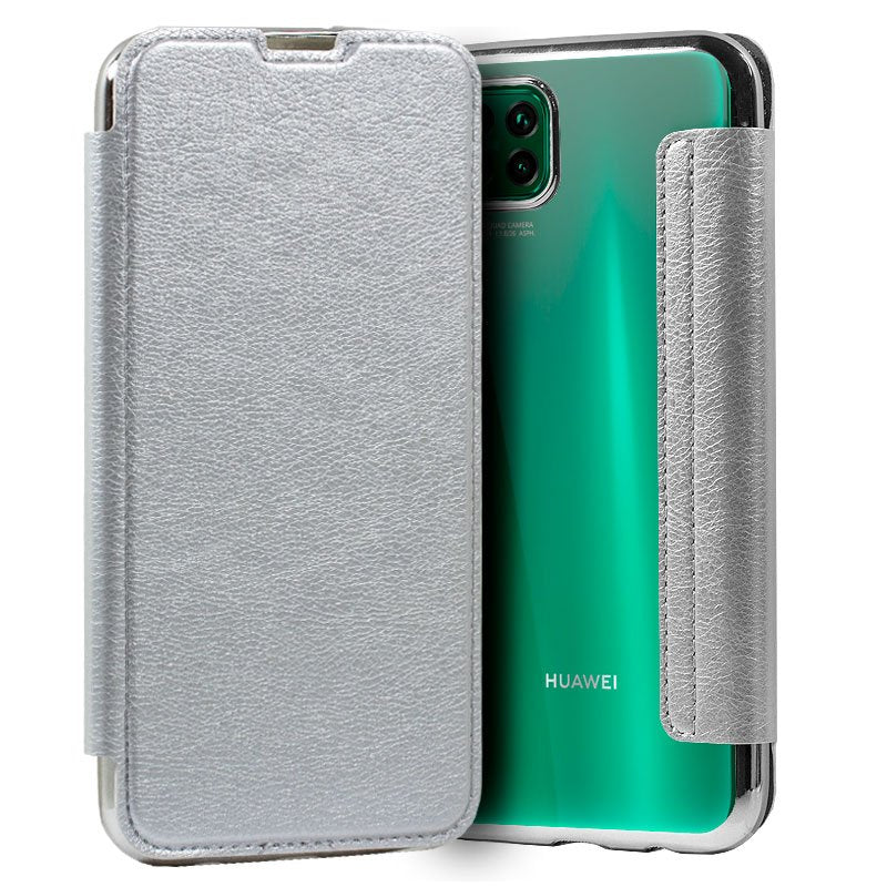 Capa Flip Huawei P40 Lite Couro Prateado