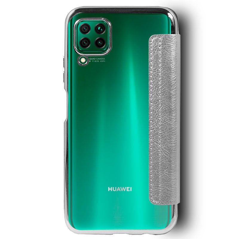 Capa Flip Huawei P40 Lite Couro Prateado