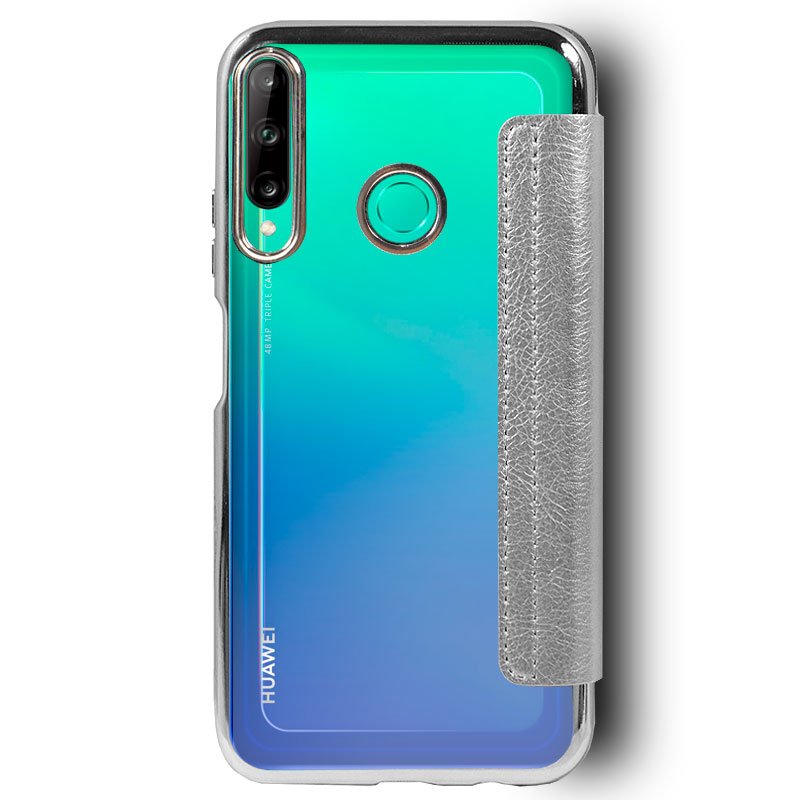 Capa Flip Huawei P40 Lite E Couro Prateado