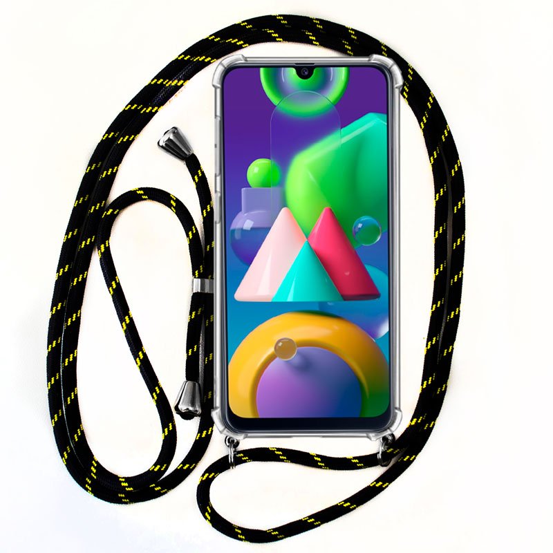 Capa Samsung M215 Galaxy M21 Case Preto-Amarelo com Cordão