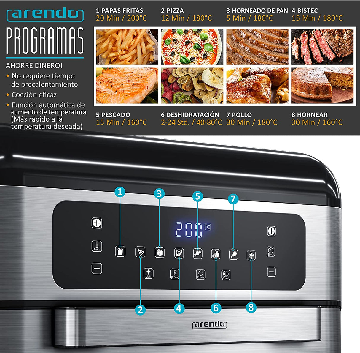 Arendo Multifuncional Air Fryer / Mini Forno / Desidratador 11L 1500W (OUTLET NOVA*)