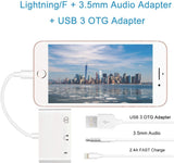 Adaptador Lightning 3 em 1 Câmara USB + Jack 3.5mm + Carregamento