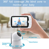 Intercomunicador para Bebé Câmara 1080p Tela 5" Comunicação Bidirecional Visão Noturna Sensor de Temperatura