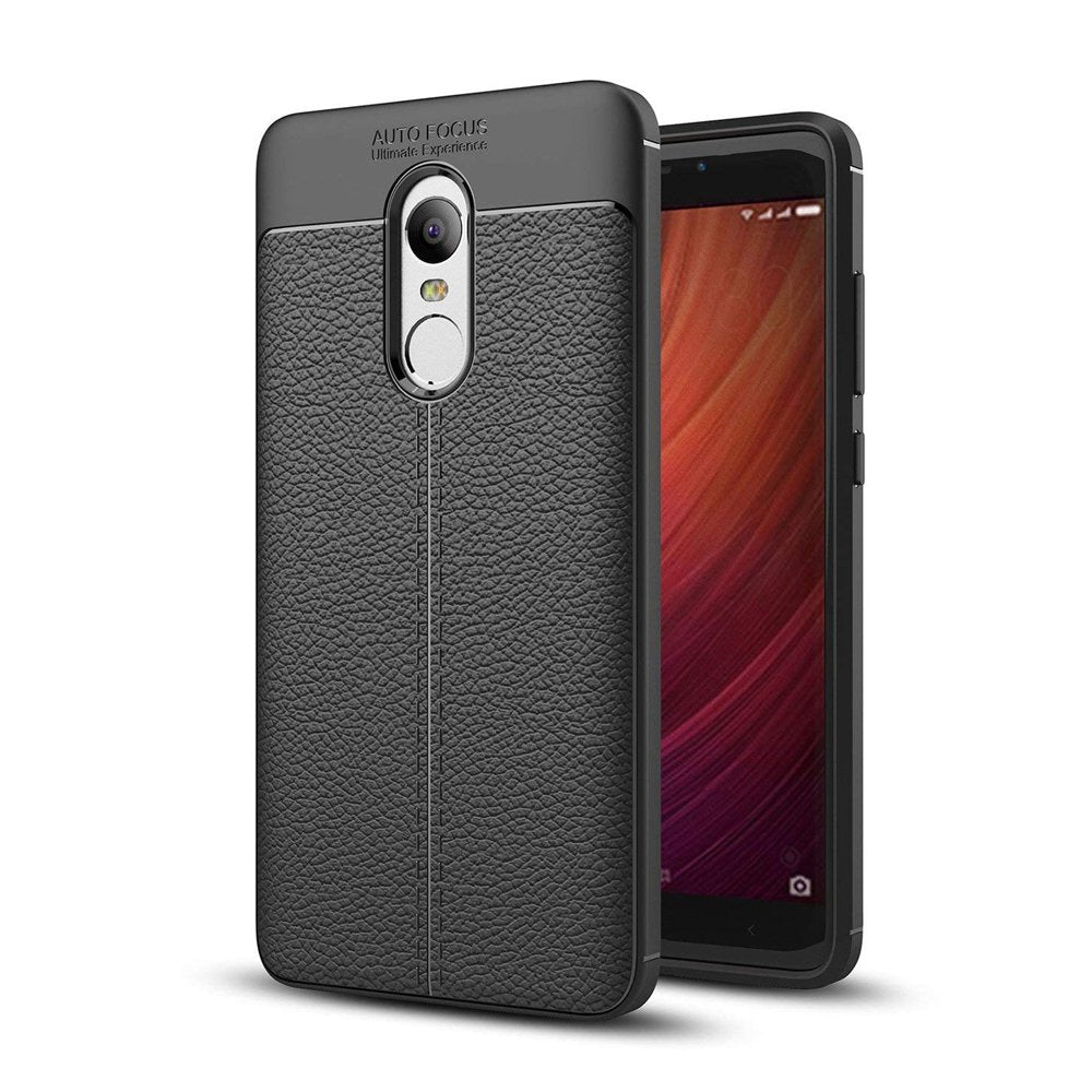 Capa flexível de couro TPU padrão Litchi para Xiaomi Redmi 5 Plus preta