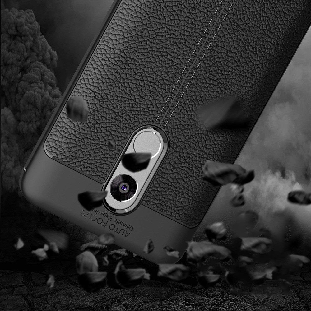 Capa flexível de couro TPU padrão Litchi para Xiaomi Redmi 5 Plus preta