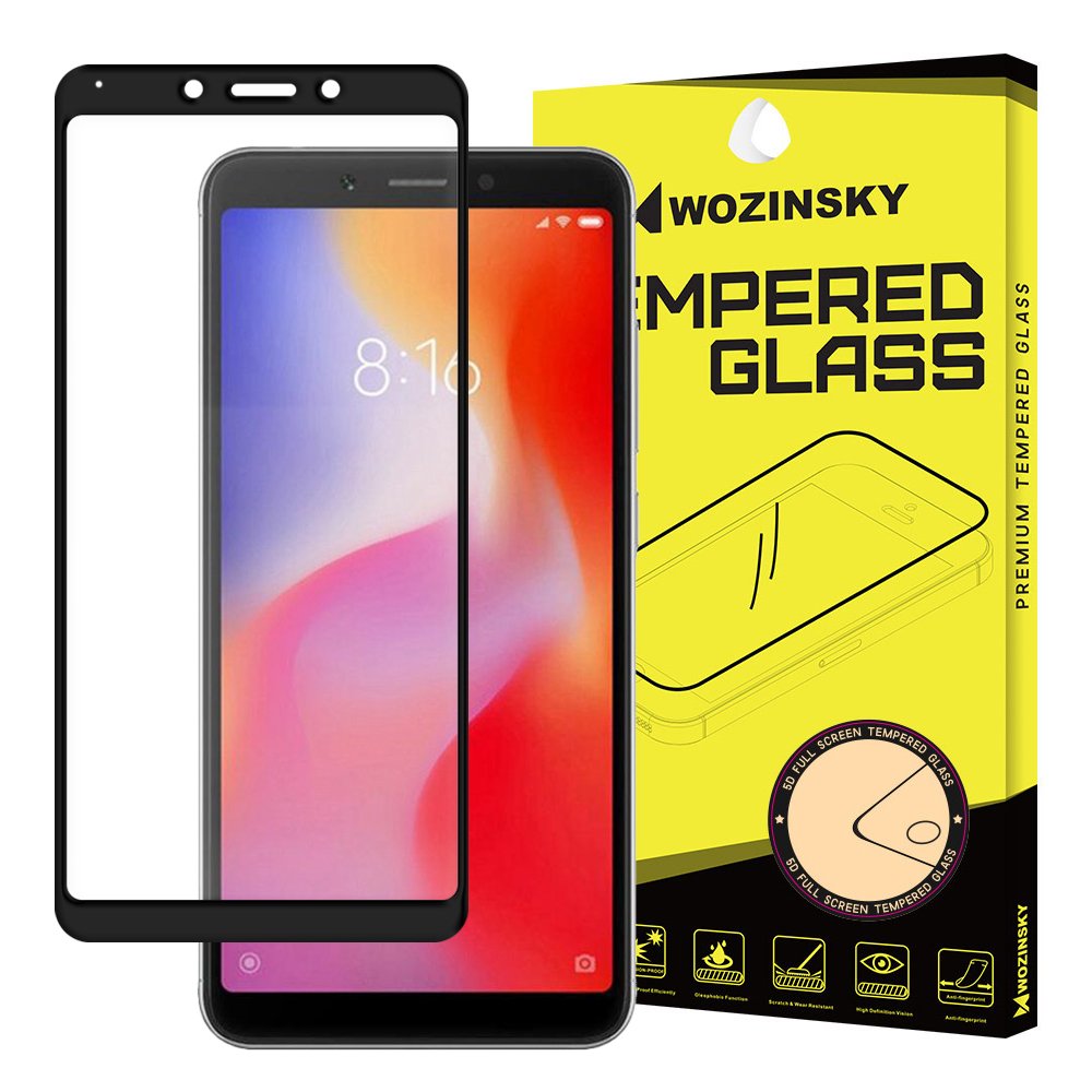 Wozinsky Vidro Temperado Cola Completa Protetor de Tela Super Resistente Totalmente Coberto com Caixa de Armação Amigável para Xiaomi Redmi 6A preto