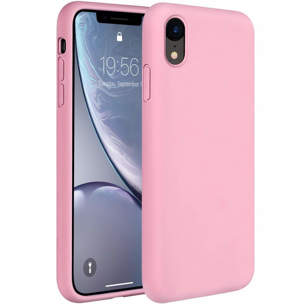 Capa de silicone com capa de borracha flexível macia para iPhone XR rosa