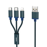 Remax Gition 3in1 RC-131th Nylon trançado USB - cabo micro USB  -  Lightning  -  USB-C 2.8A 115M azul