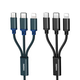 Remax Gition 3in1 RC-131th Nylon trançado USB - cabo micro USB  -  Lightning  -  USB-C 2.8A 115M azul