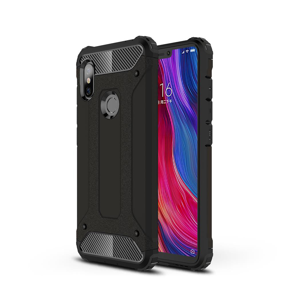 Capa de armadura híbrida resistente e resistente para Xiaomi Redmi Note 6 Pro preta