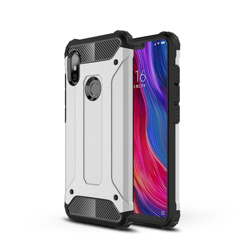Capa de armadura híbrida resistente e resistente para Xiaomi Redmi Note 6 Pro prata