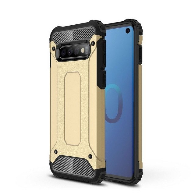 Capa Hybrid Armor Capa resistente e resistente para Samsung Galaxy S10 dourado