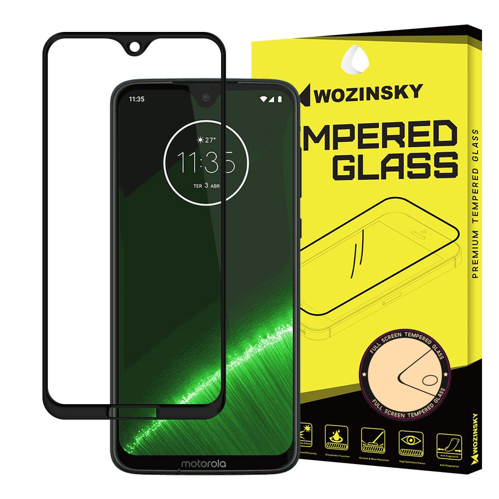 Protetor de tela super resistente de vidro temperado Wozinsky totalmente coberto com moldura compatível para Motorola Moto G7 preto