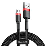 Baseus Cafule Cabo durável de nylon trançado USB  -  micro USB QC3.0 2.4A 05M preto-vermelho (CAMKLF-A91)