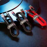 Baseus Cafule Cabo durável de nylon trançado USB  -  micro USB QC3.0 2.4A 05M preto-vermelho (CAMKLF-A91)