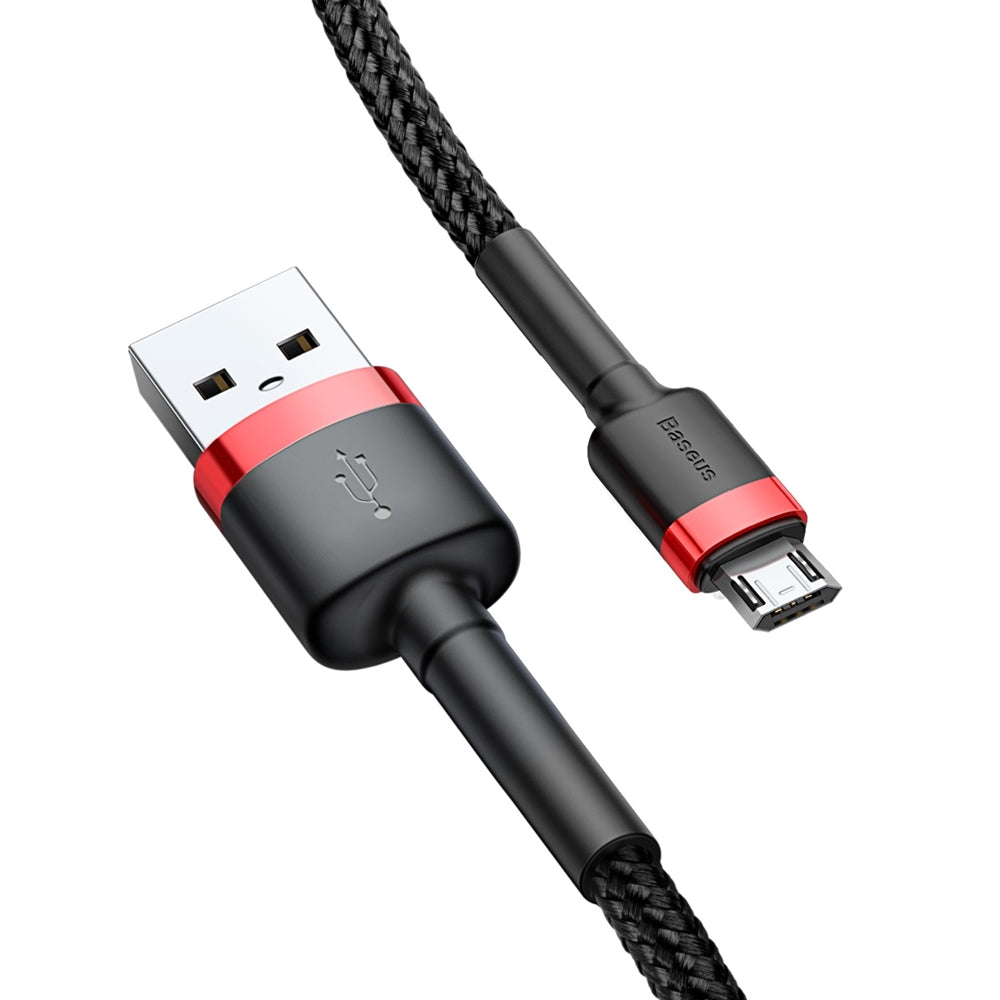 Baseus Cafule Cabo durável de nylon trançado USB  -  micro USB QC3.0 2.4A 05M preto-vermelho (CAMKLF-A91)