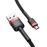 Baseus Cafule Cabo durável de nylon trançado USB  -  micro USB QC3.0 2.4A 05M preto-vermelho (CAMKLF-A91)