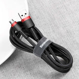 Baseus Cafule Cabo durável de nylon trançado USB  -  micro USB QC3.0 2.4A 05M preto-vermelho (CAMKLF-A91)