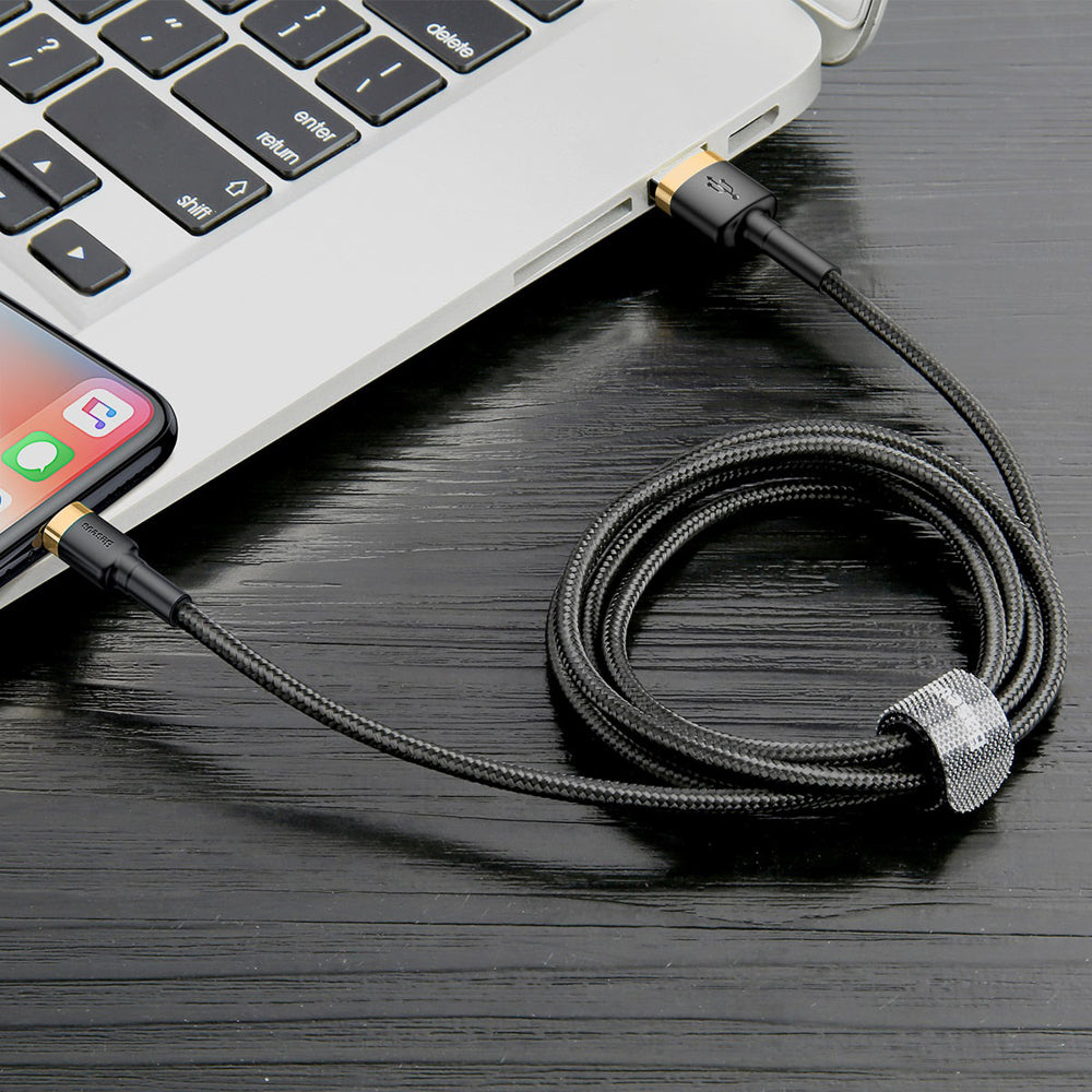 Baseus Cafule Cabo de nylon durável trançado USB  -  Lightning QC3.0 2.4A 05M ouro preto (CALKLF-AV1)