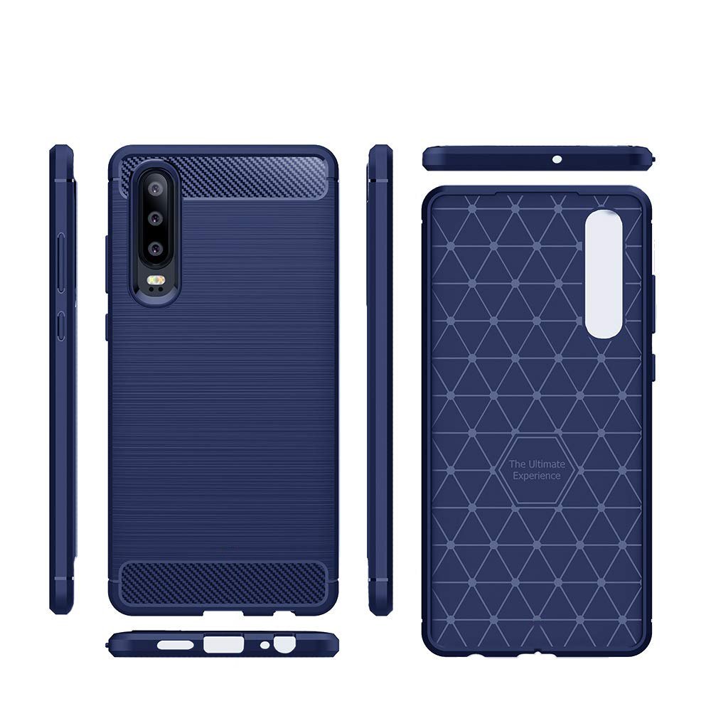 Capa carbono Capa flexível de TPU para Huawei P30 azul