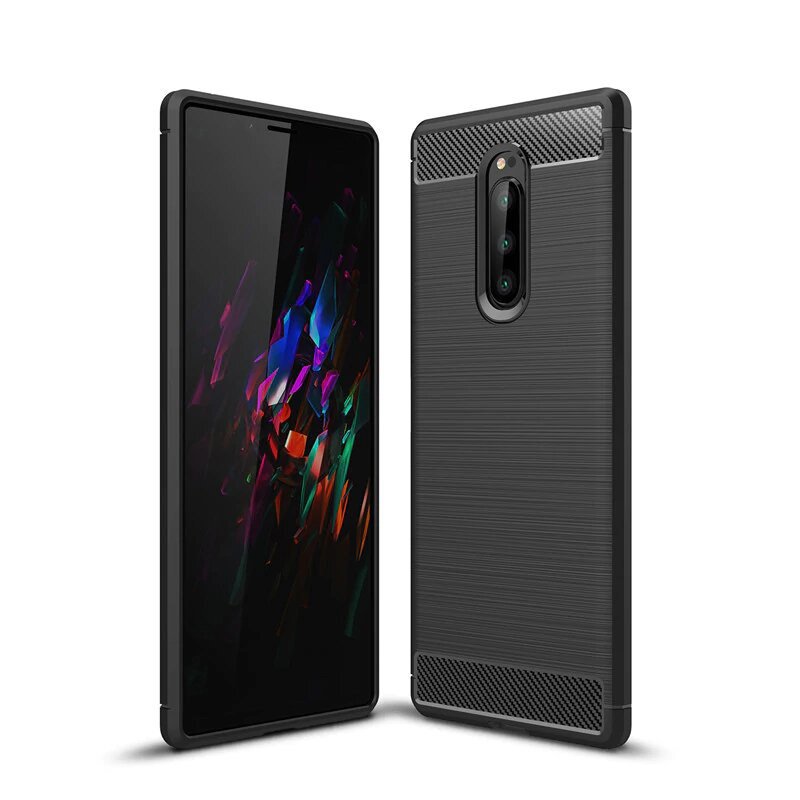 Capa carbono Capa flexível TPU para Sony Xperia 1 preta