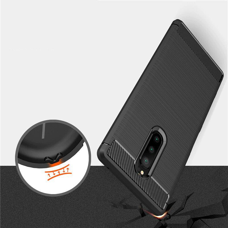 Capa carbono Capa flexível TPU para Sony Xperia 1 preta
