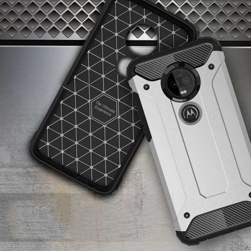 Capa Hybrid Armor Capa resistente e resistente para Motorola Moto G7 Plus  -  G7 prata
