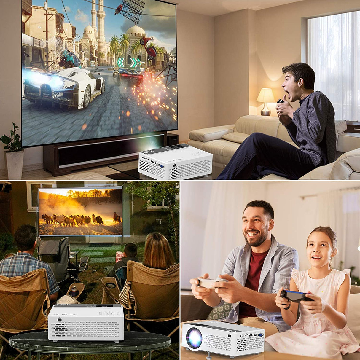 QKK Video Projetor Portátil 6000 Lumens 1080P Full HD HDMI VGA USB TF AV