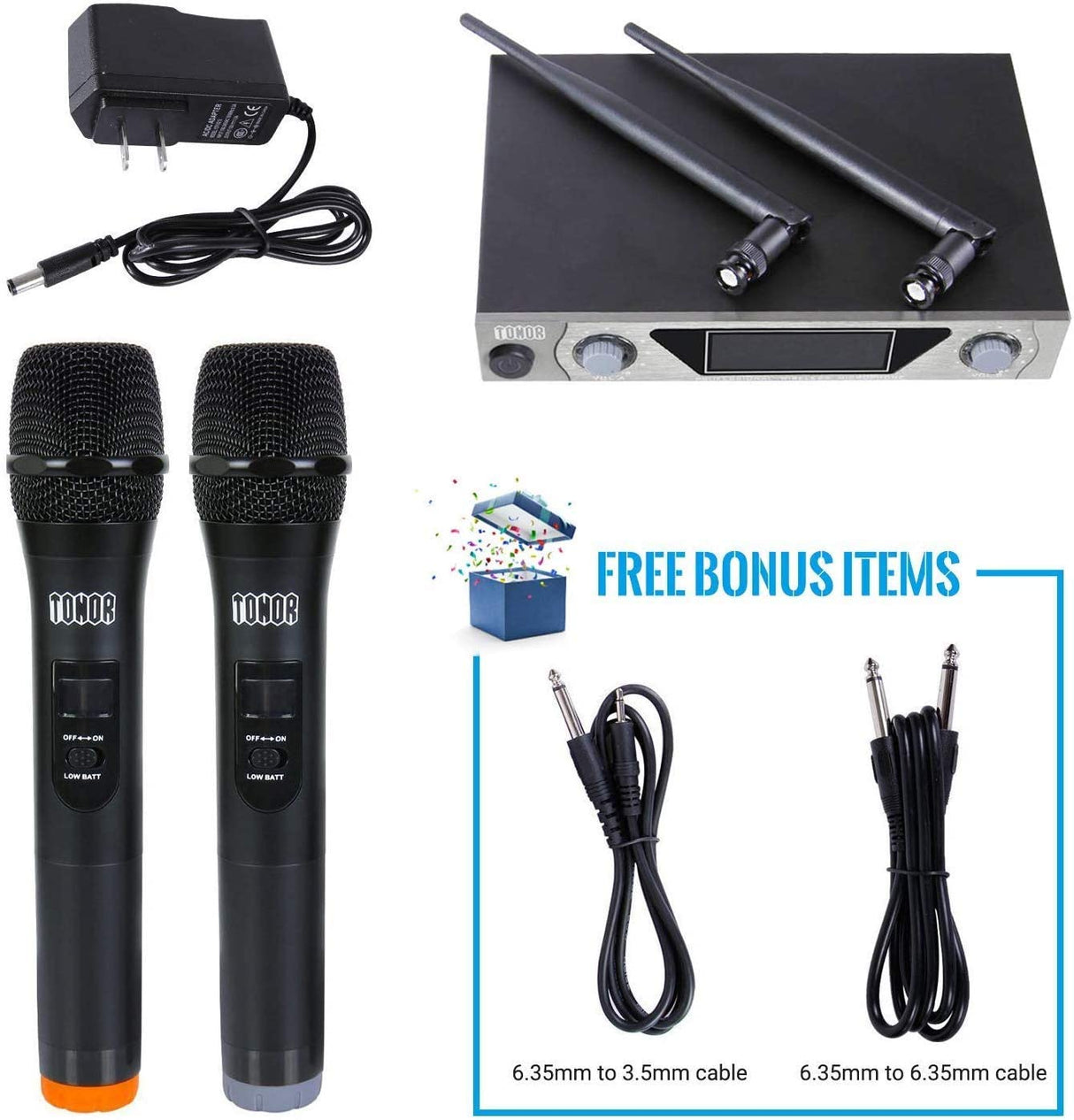 TONOR Microfone Wireless VHF com Receptor 2 Canais