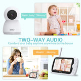 Intercomunicador para Bebé Câmara 1080p Tela 5" Comunicação Bidirecional Visão Noturna Sensor de Temperatura
