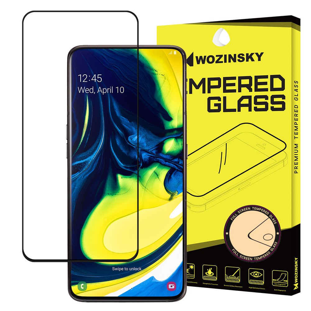 Protetor de tela super resistente de vidro temperado Wozinsky totalmente coberto com moldura compatível para Samsung Galaxy A80 preto