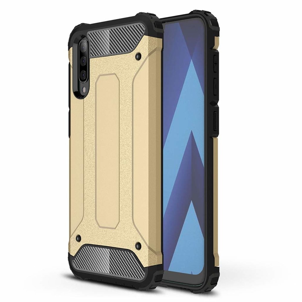 Capa Hybrid Armor Capa resistente e resistente para Samsung Galaxy A70 dourado