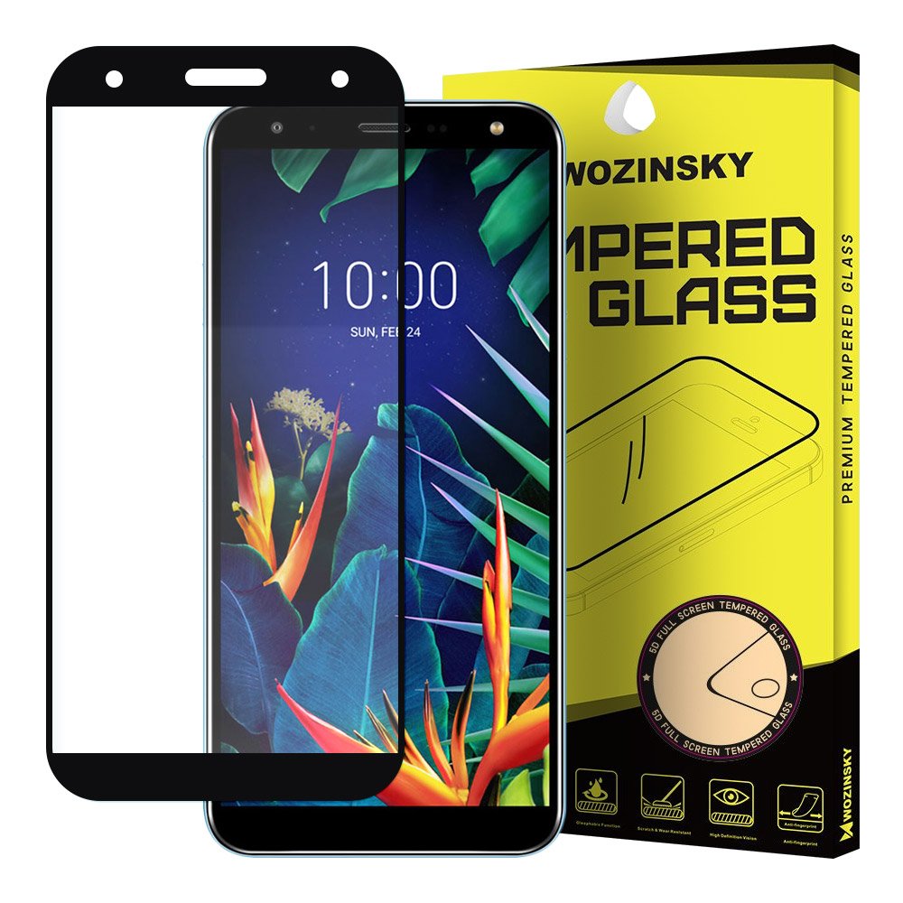 Wozinsky Vidro Temperado Cola Completa Protetor de Tela Super Resistente Totalmente Coberto com Moldura Amigável para LG K40 X420 preto