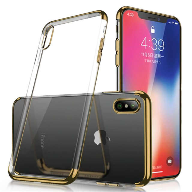 Capa transparente de gel TPU com moldura de galvanoplastia para Samsung Galaxy A70 dourado