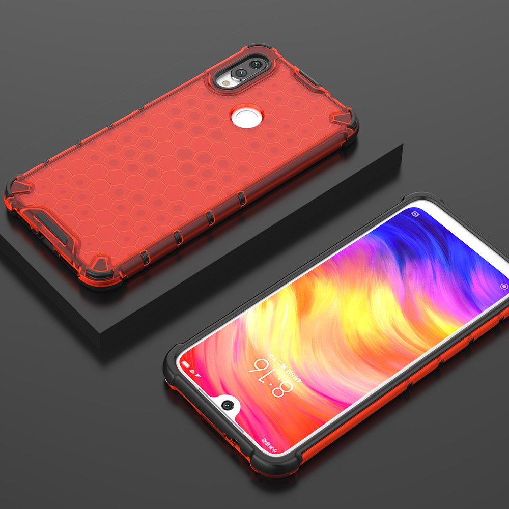 Capa de armadura em caixa de favo de mel com amortecedor em TPU para Xiaomi Redmi Note 7 vermelho