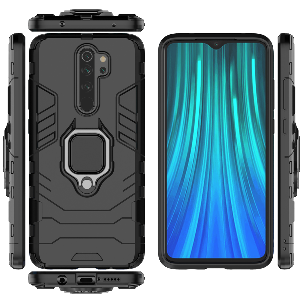 Capa de armadura de anel suporte magnético para carro capa resistente e resistente para Xiaomi Redmi Note 8 Pro preto