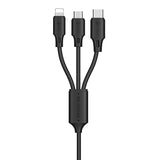 WK Design USB - cabo micro USB  -  Lightning  -  USB Tipo-C 2A 115 cm preto (WDC-103th preto)
