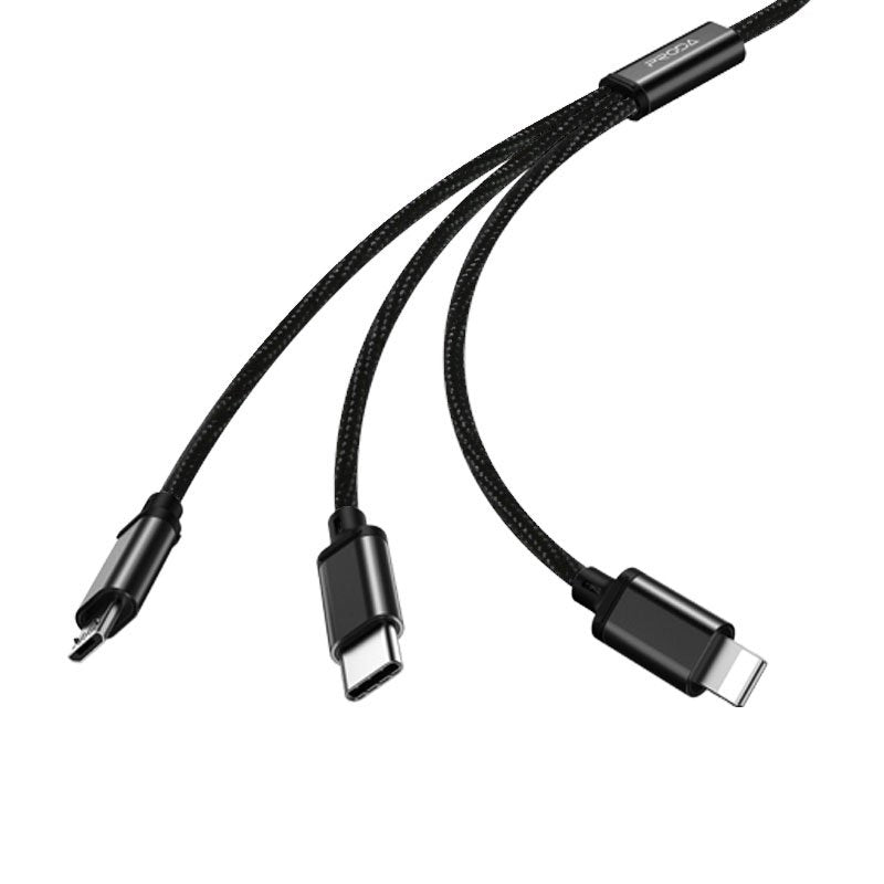 Remax Agile 3 em 1 RC-131th Nylon trançado USB - cabo micro USB  -  Lightning  -  USB-C 2.8A 1m preto (PD-B31th preto)