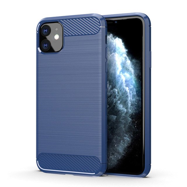 Capa carbono Capa flexível de TPU para iPhone 11 azul