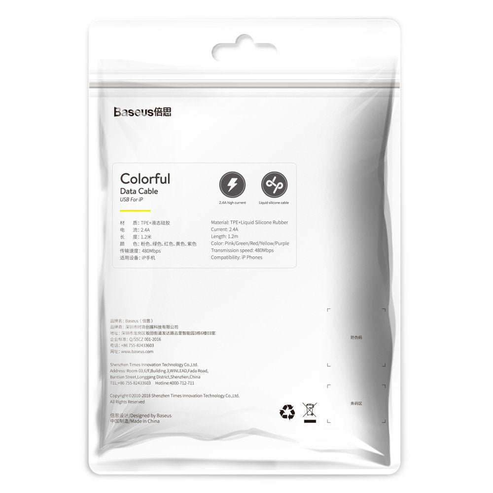 Baseus Colorido Cabo USB  -  Lightning 2.4A 1.2m amarelo (CALDC-0Y)